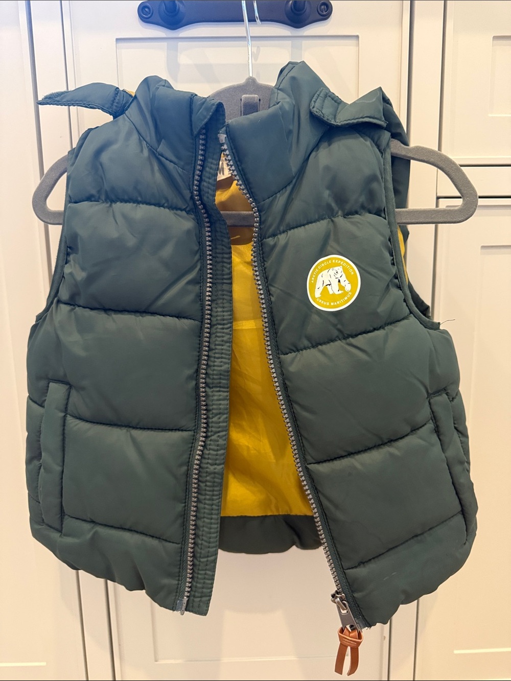 H&M Kids Puffer Vest in Forest Green with Yellow Lining